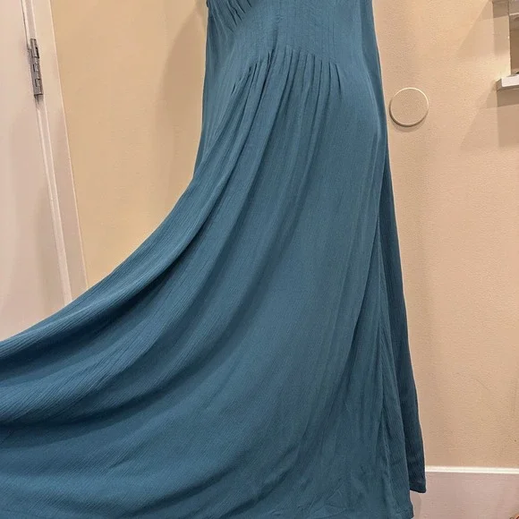 Soft Surroundings Villa Malia Gauze Maxi Dress Mallard Blue Pintuck Sleeveless S - Picture 4 of 10